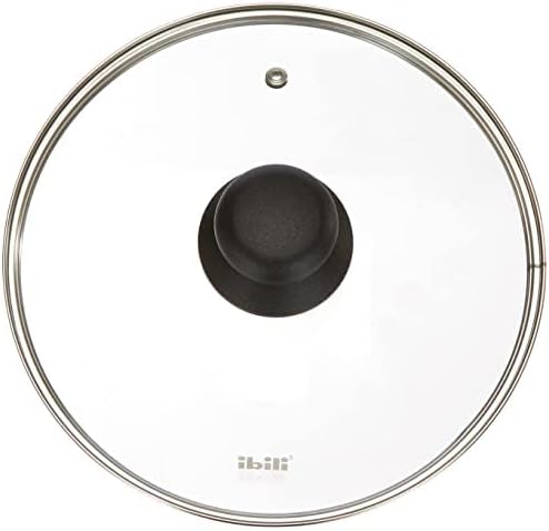 Ibili Stainless Steel Vented Silver & Black Glass Saucepan Cover Lid 22cm