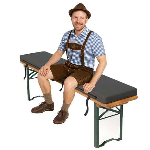 Garden Outdoor Bench Cushion 220×25×3 cm – Window Seat Cushion for Beer Tent Set, Beer Bench | Weatherproof & Water-Repellent | Seat Pad with Ties | Washable | Bench Cushion Color: Graphite [133]