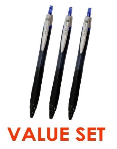 uni 三菱鉛筆 -ball Jetstream Extra Fine & Micro Point Click Retractable Roller Ball Pens,-Rubber Grip Type -0.38mm-Blue Ink Value Set of 3