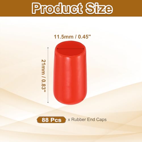 Image of uxcell 88Pcs Rubber End Caps, 11.5mm(7 /16 inch) ID 21mm(25 /32 inch) Height Round Screw Thread Protectors Flexible Screw Bolt Covers Caps for Metal Tube Rod Bolt, Red