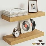 Venusmiles Floating Shelves for Wall, 16 Inch Floating Shelves Set of 2, 6.5' D Wooden Wall Mounted Display Shelves with Invisible Brackets for Living Room, Bedroom, Bathroom, Kitchen Decor, Oak