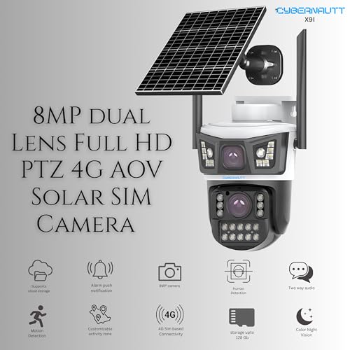 Image of XUGA-Cybernautt Series X9I 8MP PTZ Dual Solar 4G Sim Outdoor CCTV Camera | Color Night Vision | Motion Detection | Water Proof | AOV Detection | Use Air-tel 4G Sim