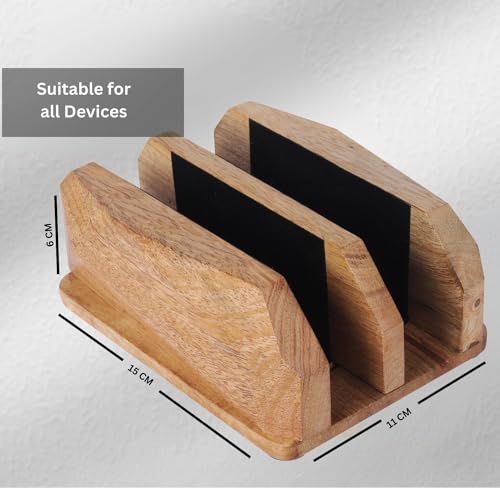 Image of Width Adjustable Vertical Laptop Stand for Desk, Laptop Holder to Dock MacBook, MacBook Pro and Other Laptops, Versatile Vertical Laptop Docking Solutions - Mango Wood