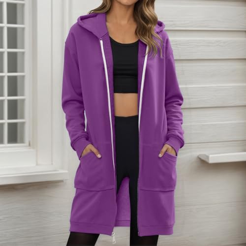 Long Hoodies For Women Zip Up Hoodie Trendy Casual Oversized Fleece Tunic Sweatshirts Fall Winter Jacket Coat2
