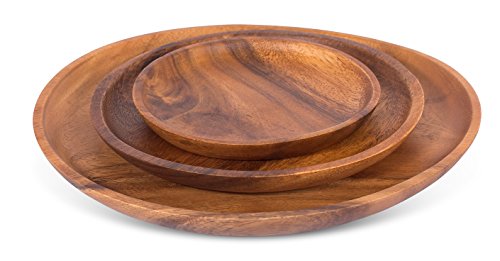 BirdRock Home Acacia Round Platters - Set of 3 - Acacia Wood Plates