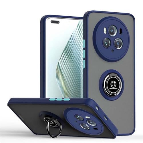 Cover per Honor Magic 6 PRO Glassato Traslucido Dura PC Protettiva Custodia Bumper Antiurto AntiGraffio Case con 360° Anello Supporto Reale silicone tpu blu