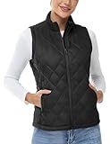 TBMPOY Women's Puffer Quilted Zip Vest Outerwear with Pockets Warm Sleeveless Coat Vests for Fall & Winter Black L