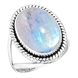 Anillo de plata Jeweloporium con piedra lunar blanca, talla 26, anillo de plata de ley 925 para mujer, piedra preciosa ovalada auténtica y gruesa, joyería hecha a mano.