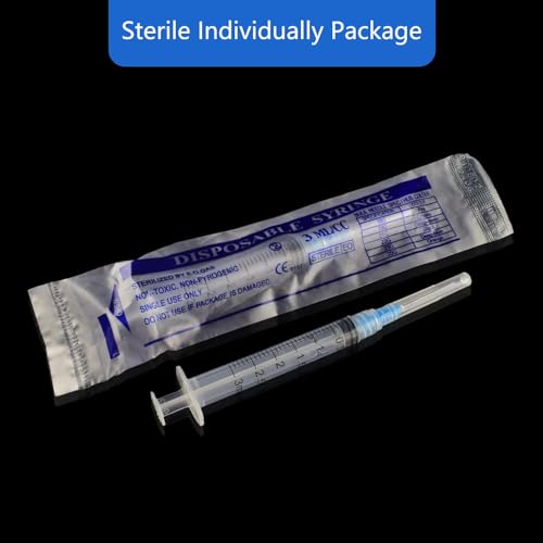 3ml Disposable Syringes with 23 Ga 1 Inch Needle, for Scientific Labs, Industrial, Liquid Measuring, Dispensing, Pack of 20 - Thumbnail 6