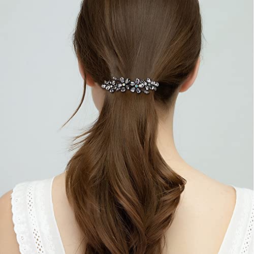 Pinza para el cabello de mujer EVER FAITH con cristales austriacos, diseño Art Deco, flor ciruela en forma de gota, color negro tono negro miniatura 2