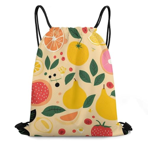 Lemon Watermelon Pineapple Fruit Drawstring Backpack Durable Sport Gym Bags Daypack for Men Women 35 * 42cm