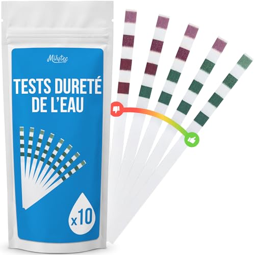 MILYTEC Test TH Eau Potable x10 – Bandelettes Analyse Dureté Totale de l’Eau Calcaire – Testeur TH Précis pour Adoucisseur, Piscine, Aquarium, Machine...