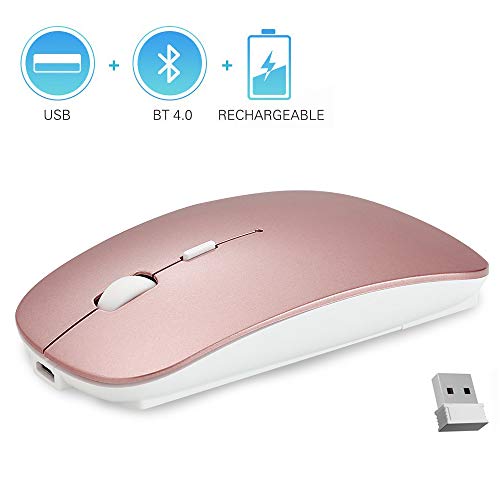 QIJIAYI 2.4GHz Wireless Bluetooth Mouse,Dual Mode Slim Rechargeable Wireless Mouse Silent USB Mice
