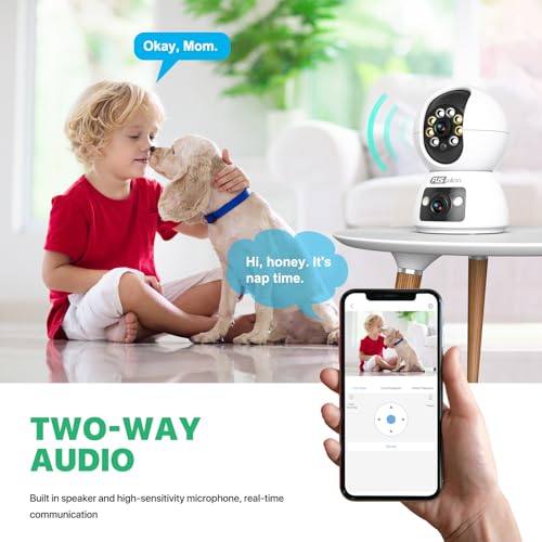 Security Camera, FUSWLAN 1080P Dual Lens Indoor Camera, 2.4GHz WiFi Camera Wired for Home Baby, AI Motion Detection, Human Auto Tracking, Color Night Vision, Cloud&SD Card Storage, 2-Way Audio
