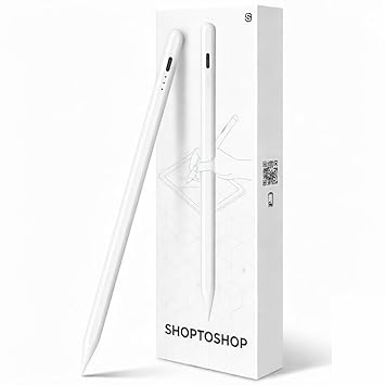 Universal Stylus Pen for Touchscreens, Rechargeable Fine Tip Digital Pen for Writing, Drawing & Note-Taking, Works with Android and iOS Devices (White)