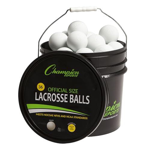 Champion Sports Lacrosse Balls and Bucket – 36 Official Game Balls, NCAA/NFHS Approved & SEI...