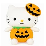 7-Inch Halloween Pumpkin Cat Plush, Soft and Cute Kitty Stuffed Animal, Adorable Halloween Decoration and Gift (White)