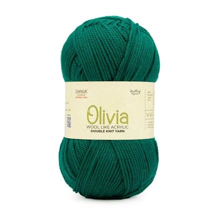 Image of Ganga Acrowools Acrylic Olivia, Double Knit Yarn. Hand Knitting and Crochet Yarn. Oekotex Class 1 Certified. Pack of 2 Balls - 100Gms Each.Shade No -OLV058 Spectra Green