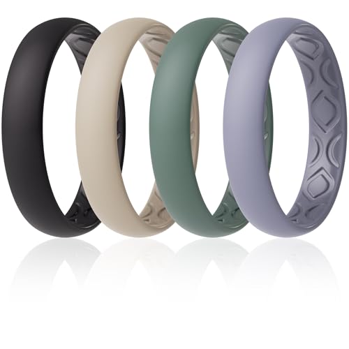 thunderfit women breathable silicone bridal rings sets for her wedding bands - 4mm wide 15mm thick - 1-12 variety multipack