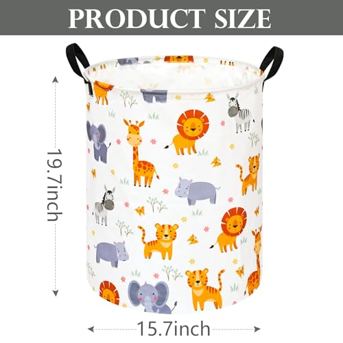 Image of Round Lion and Tiger Pattern Laundry Hamper Clothes Storage Basket Fabric Storage Hamper Organization Storage Bin, Nursery Box,Gift Basket with Handles