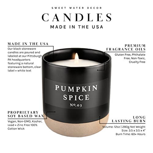 Sweet Water Decor Pumpkin Spice Soy Candle | Pumpkin, Cloves, Butercream, And Cinnamon Fall Scented Soy Candles For Home | 12Oz Black Stoneware Jar, 60+ Hour Burn Time, Made In The Usa #TOP4