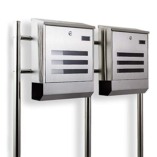 Preisvergleich Produktbild Postkasten Edelstahl Design Doppelstandbriefkasten Zeitungfach Briefkastenanlage Briefkasten Mailbox Eckig mit integireter Zeitungsrolle