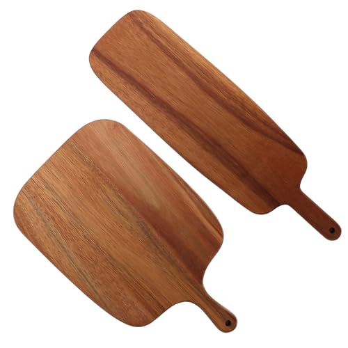 LDXDRU 2 Pack Wooden Chopping Board with Handle, 33 x 20cm Large Cutting Board, 41 x 12cm Brown Charcuterie Board, Serving Tray Bread Board for Fruits Dessert