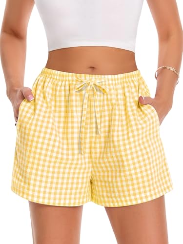 Image of Women Boxer Shorts Gingham Drawstring Pajama Bottom Plaid Pants with Pocket