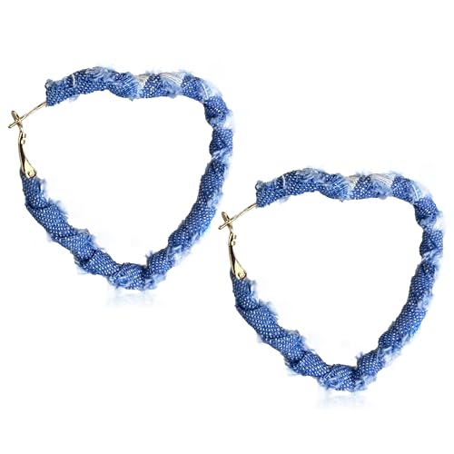 CWVHQ Bohemia Denim Hoop Earrings Simple Exaggerated Big Circle Round Statement Earrings Jewelry Accessories for Women Bridal (style-1)