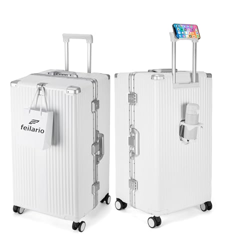 Image of feilario Super Large Aluminum Frame Checked Luggage, Removable Wheels | Zipperless access, PC shell, TSA lock, cup /phone holder and 126L capacity suit dorm moves, moving and long trips