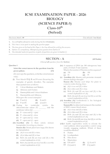 Image of Oswaal Class 10 ICSE Question Bank Biology (2017 - 2026) |For 2027 Exam Chapter-wise & Topic-wise with Competency Based Questions | Includes 2026 ... | Self-Assessment Papers | Practice Papers