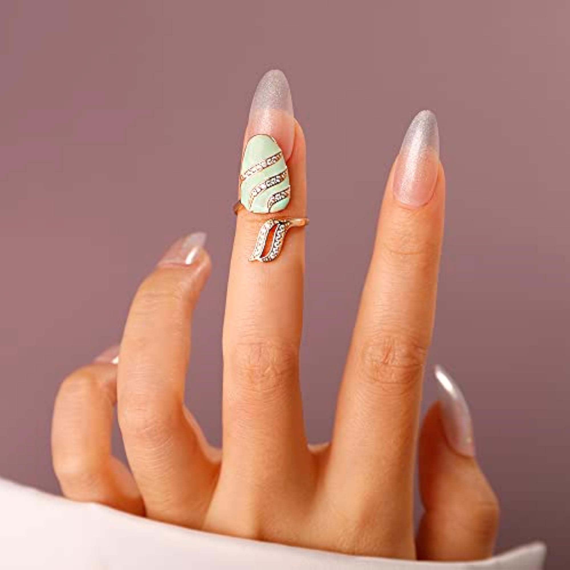 Statement Gold Finger Nail Ring with CZ Rhinestones