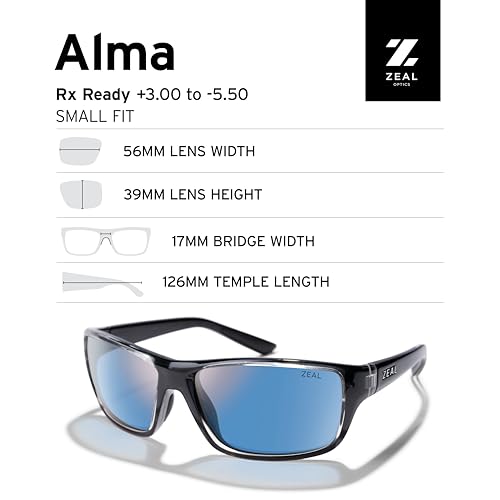 Zeal Optics Women's Alma Rectangular Sunglasses, Black Mirror/Polarized Horizon Blue Lens, Small4