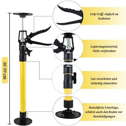 AmoreTempo 2 Stück Deckenstütze Montagestütze Einhandstütze Teleskopstützen Höhenverstellbar 30-59cm Türspanner Teleskopstange 40kg Tragkraft Zargenspanner Für Schrankmontage, Türzargen Montagehilfe