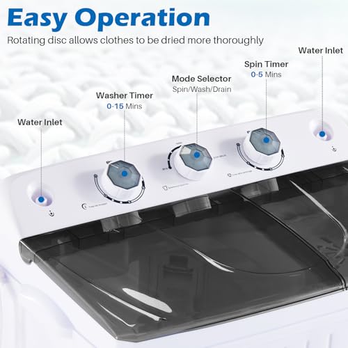 LEMROE Twin Tub Washing Machine Electric Mini Portable, Compact 4.5KG Capacity Washer 1.5KG Spin Dryer Laundry with Timer Control & Drain Pipe for Apartment Dorms Camp College Rooms - Image 7