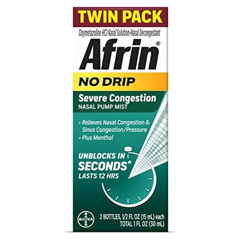 Afrin No Drip Severe Congestion Maximum Strength Nasal Spray - 12 Hour Nasal Spray Relief for Nose Congestion, Nasal Swelling, and Allergies - 2 x 0.5 Fl Oz Bottles - Pack of 1 Cover
