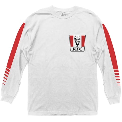 Kentucky Fried Chicken KFC Men's Long Sleeve T-Shirt Colonel Sanders Bucket Front & Sleeve Graphics White Large