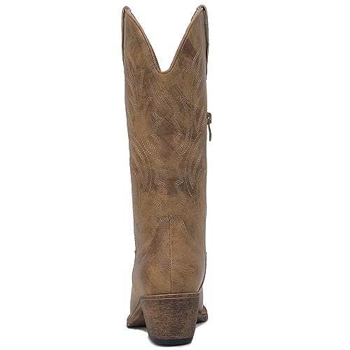 Image of GLOBALWIN Women's Mid Calf Western Cowboy Boots Cowgirl Boots for Women with Floral Embroidery Side Zipper Chunky Heel