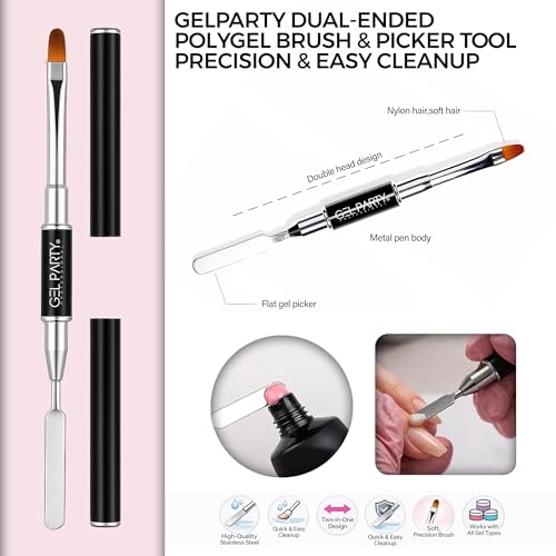 GEL PARTY GELPARTY Professional Nail Art Brush Kit – 10 Pcs Dual-Ended Nail Art Tools Set with 6 Brush & Dotting Pens, Poly Gel Tool, Nail Brush, Brush Holder & Nail Art Palette – Salon & Home Use