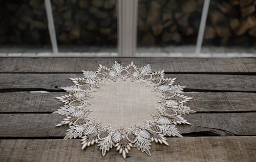 Lace Doily Neutral Earth Tones Table Topper Scarf Place Mat Round Doily (16 inch Round)