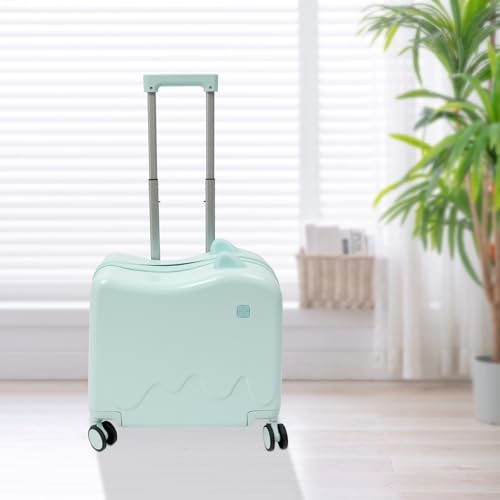 18" Kids Ride-On Suitcase, Rectangular Children's Rolling Luggage with Password Lock & Stickers, Freestanding Travel Trolley for Short Trips, School Trips, Outings - Mint Green2