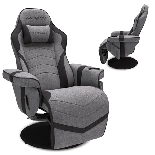 RESPAWN 900 Console Gaming Recliner with Footrest and Lumbar Support - Comfortable Ergonomic Gaming Chair with Headrest, No Wheels, Reclining, Heavy Duty, Racing Style Video Game Chairs - Gray Fabric