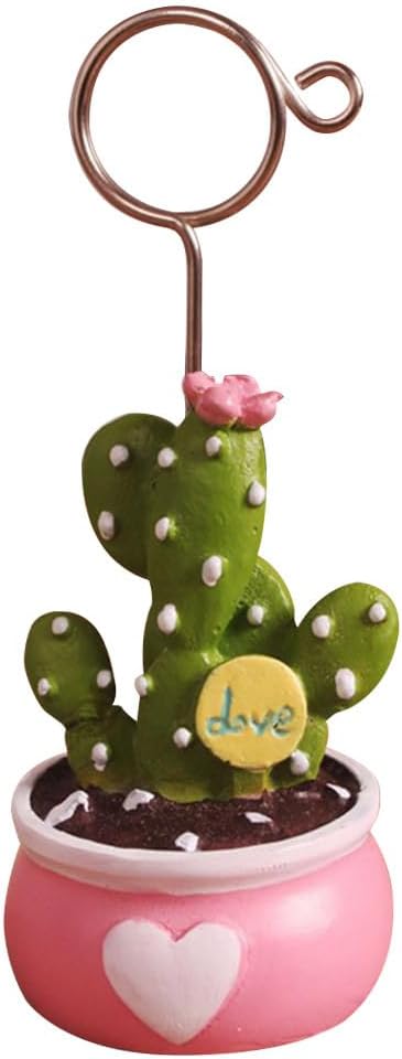Ciieeo Cactus Memo Clip Stand Succulent Plants Photo Holder with Cactus Base for Office Desk Notes and Messages