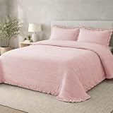 Victorio & Lucchino – Colcha Lavada Termosellada con Volante – Incluye Fundas de Cojín – Colcha Decorativa Moderna (Lorena - Rosa, Cama 90 cm)