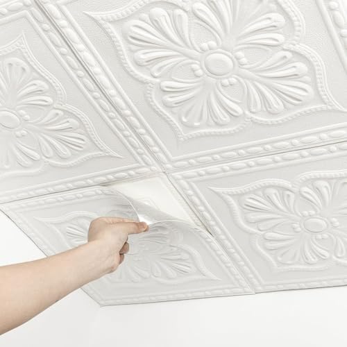 Dalles de plafond en mousse 3D adhésives brique blanche x10 - 6
