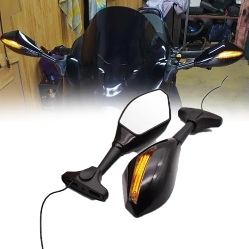 Motorradspiegel aus Kohlefaser mit Blinkern für Triumph Daytona 675 675R 600 650 TT600 Trophy 1200 (schwarz)