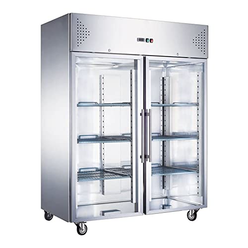 Stalwart DA-R1200SGLASS Commercial Refrigerator Upright Cabinet 1200 litres Stainless Steel Twin Glass Door GN2/1 Fan Cooling