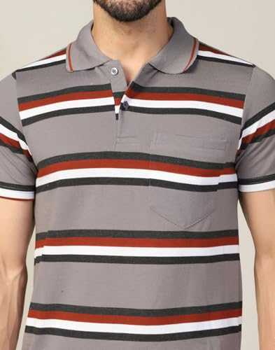 Image of INKKR Striped Men Polo Neck Half Sleeve T-Shirt