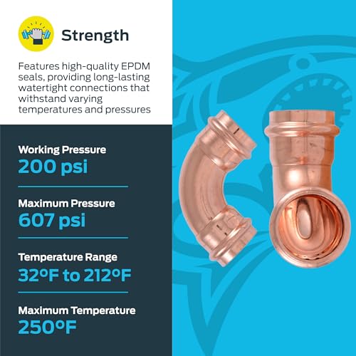 Image of SharkBite 1-1 /4 x 1-1 /4 Inch 90 Degree Elbow, Copper Press Plumbing Fitting, Pack of 2, UPR0235X2