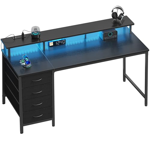 DUMOS 47-Inch Gaming Computer Desk with Drawers for Home Office, Black
